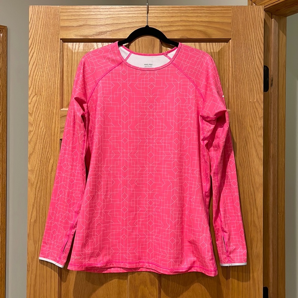 Nike pro womens XL dry fit fuscia long sleeved top with gray trim